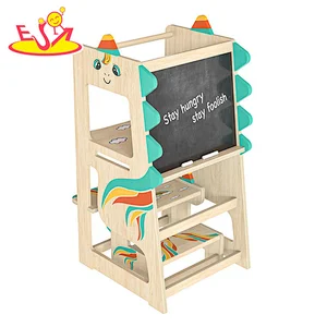 Popular Kids Kitchen Helper Wooden Unicorn Step Stool With Drawing Board W08G359